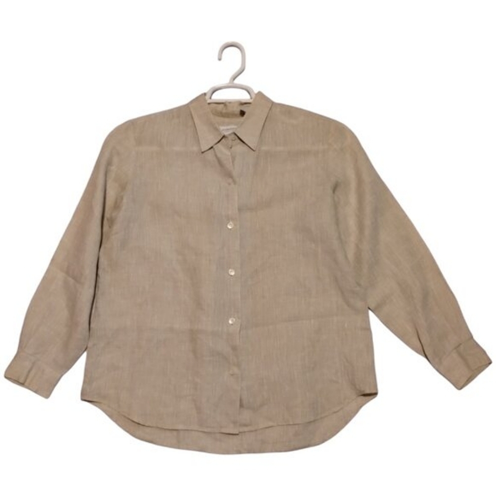 Liz Claiborne Lizport Women's Button Up Linen Shirt Sz M Khaki Office Work
